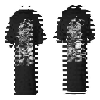 ひげを生やしたドラゴン 飲むアイスコーヒー 面白い動物 ミーム グランジ Tシャツ - Kawaiitshirt