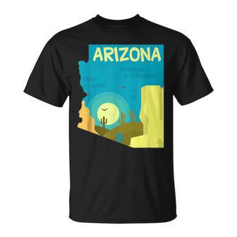 アリゾナ州の地図、モダンな抽象的なアリゾナ砂漠、サボテン Tシャツ - Kawaiitshirt