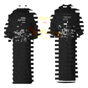 インドネシアの地図。 有名な国のランドマークのアイコン、伝統 Tシャツ - Kawaiitshirt