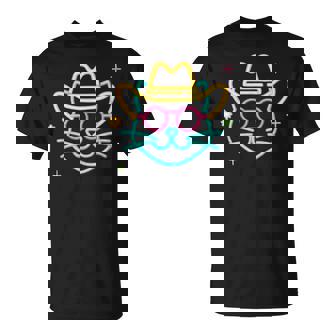 カウボーイ 猫 顔 ラウンド サングラス ウェスタン グラフィック ピンク アニマル Tシャツ - Kawaiitshirt