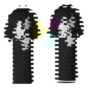 スマイリングフラワー イエロー ブルー パープル 楽しい春 Tシャツ - Kawaiitshirt