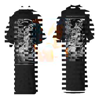 セクシーガールグラフィックtシャツ セクシーなブロンドメカニックピンナップガール Tシャツ - Kawaiitshirt