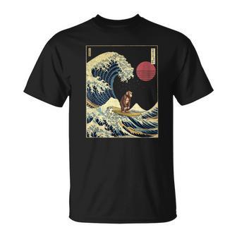 チンパンジー 神奈川波 おもしろサーフアニマル Tシャツ - Kawaiitshirt