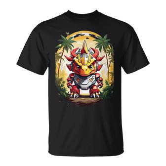 トリケラトプス恐竜ロボット トリケラトプスのマッチングデザイン Tシャツ - Kawaiitshirt
