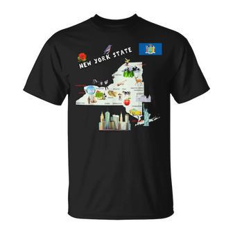 ニューヨーク州地図 観光地 都市 旗 Tシャツ - Kawaiitshirt