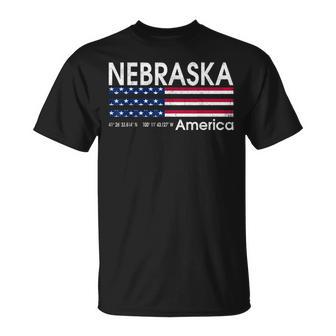 ネブラスカの座標 米国旗 Tシャツ - Kawaiitshirt