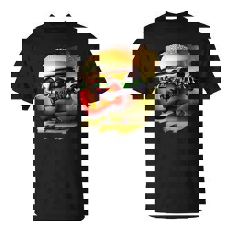 ハンバーガー 演奏 ギター ギタリスト ファニー ファーストフード ハンバーガー Tシャツ - Kawaiitshirt