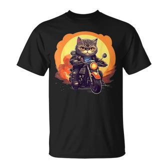 バイカー エキゾチック ショートヘア 猫 乗馬 オートバイ Tシャツ - Kawaiitshirt