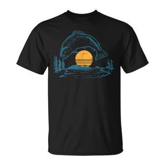 バスフィッシュ サンセットムーン ヴィンテージ 釣り フィッシャーマン アングラー ギフト Tシャツ - Kawaiitshirt