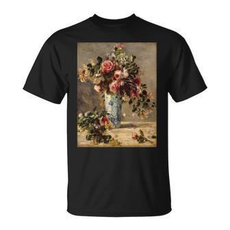 ピエール・オーギュスト ルノワールのバラとジャスミン デルフト花瓶 長袖tシャツ Tシャツ - Kawaiitshirt