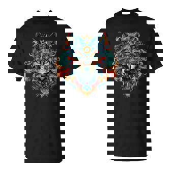 フラクタル スピリット アニマル オオカミ サイケデリック Tシャツ - Kawaiitshirt