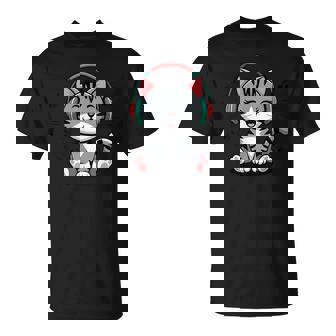 ミュージック・キャッツ ミュージシャンのための音符の衣装 ヘッドフォン猫 Tシャツ - Kawaiitshirt