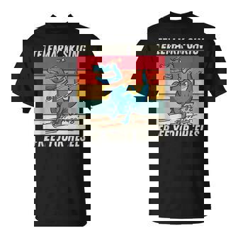 レトロ かわいい 漫画 恐竜 スキーヤー テレマーク スキー Tシャツ - Kawaiitshirt