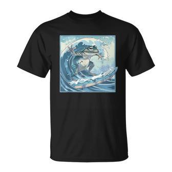 両生類サーファー 日本の波 アート サーフィン カエル Tシャツ - Kawaiitshirt