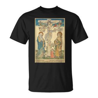 十字架上のイエス 中世美術 キリスト教 カトリック Tシャツ - Kawaiitshirt