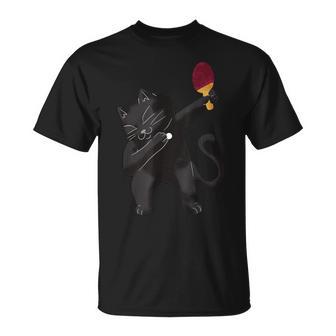 卓球黒猫ピンポン服 猫ピンポン Tシャツ - Kawaiitshirt