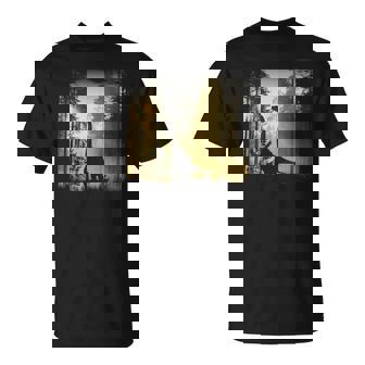 夜明けの竜脚類恐竜の森 リアルなグラフィックデザイン Tシャツ - Kawaiitshirt