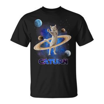 宇宙の土星猫土星ギャラクシー面白い子猫猫の恋人 Tシャツ - Kawaiitshirt