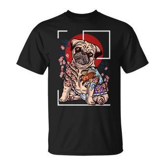 日本のタトゥー パグ 犬 パグ ヤクザの恋人 鯉の魚 長袖tシャツ Tシャツ - Kawaiitshirt