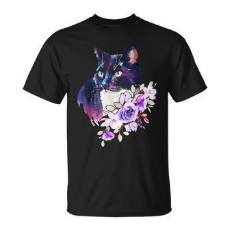 花と猫、水彩画のような表情 Tシャツ - Kawaiitshirt