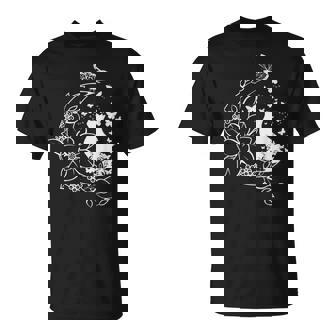 花柄の三日月と蝶を持った猫。 Tシャツ - Kawaiitshirt
