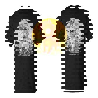 花畑に大きな目を持つかわいいポニー Tシャツ - Kawaiitshirt