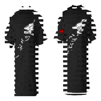 赤いハートの紙飛行機、紙飛行機のメッセージ Tシャツ - Kawaiitshirt