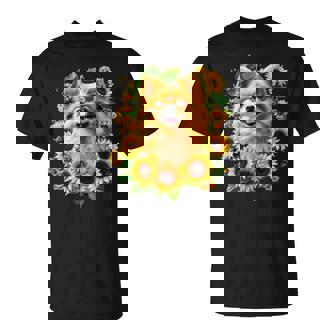 面白いtシャツ ポメラニアン ひまわり わんこ メンズ 犬好き グッズ かわいい おもしろ 面白い 服 ネタ 長袖tシャツ Tシャツ - Kawaiitshirt