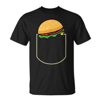 面白いハンバーガー ポケット入り ギフト チーズバーガー ポケット Tシャツ - Kawaiitshirt