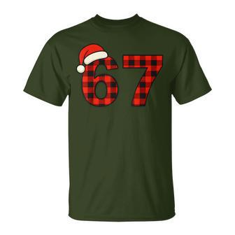 67 Christmas Six Seven Meme Brainrot Plaid Santa Boys T-Shirt - Thegiftio UK