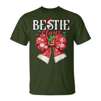 Bestie Claus Best Friend Couples Coquette Bow Xmas Lights T-Shirt - Thegiftio UK