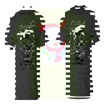 Black Pug Dog Tree Christmas Lights Xmas Pajama Women T-Shirt | Seseable CA