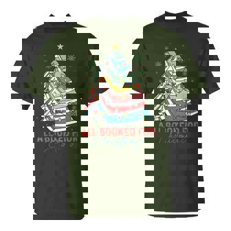 All Booked For Christmas Book Lovers Xmas Tree Lights T-Shirt - Thegiftio