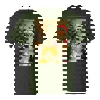 Cat Selfie With Bigfoot Alien & Santa Christmas T-Shirt - Monsterry