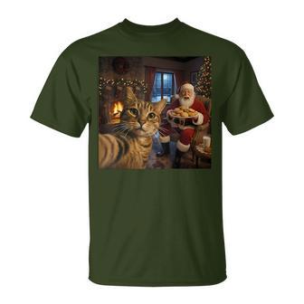 Cat Selfie With Santa Claus Christmas Meme T-Shirt - Thegiftio