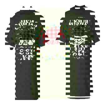 Christmas Cousin Crew 2025 Plaid Santa Hat Xmas Lights T-Shirt - Seseable