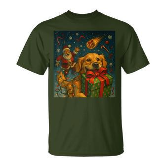 Christmas Golden Retriever Dog Selfie & Santa T-Shirt - Thegiftio UK