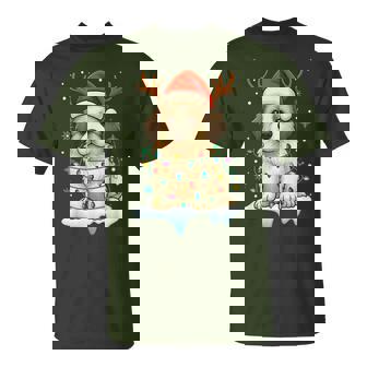 Christmas Light Snow Reindeer Santa Hat Great Pyrenees Xmas T-Shirt - Monsterry