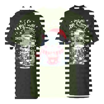 Christmas Outfit Kawaii Cat Santa Hat Hot Cocoa Merry Catmas T-Shirt - Thegiftio