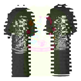 Christmas Pink Skeleton Santa Cocoa Sorta Merry Sorta Scary T-Shirt | Mazezy