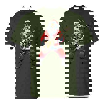 Christmas Santa Playing Guitar Rock Music Lover Xmas Holiday T-Shirt | Seseable FR