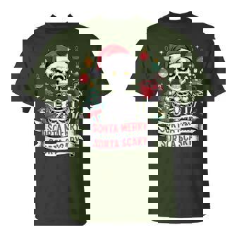 Christmas Santa Skeleton Hot Cocoa Sorta Merry Sorta Scary T-Shirt | Mazezy