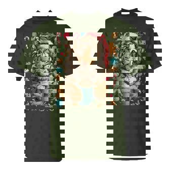 Christmas Tiger With Santa Hat Cocoa Cookies Animal T-Shirt | Mazezy