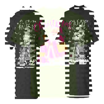 Christmas Vibes Pink Santa Leopard Christmas Xmas Girl T-Shirt | Seseable CA