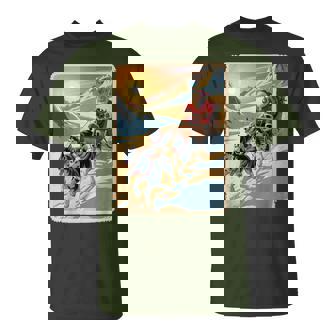 Classic Retro Husky Sled Team Christmas Santa T-Shirt - Seseable