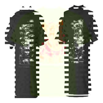 Cute Christmas Corgi With Glasses Santa Hat Festive Dog T-Shirt - Monsterry