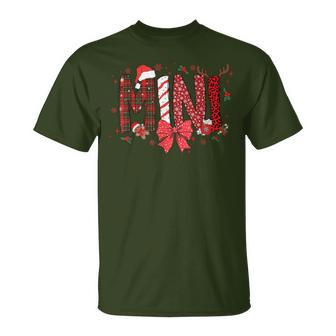 Cute Christmas Mini Plaid Leopard Bow Holiday Matching T-Shirt - Monsterry