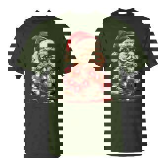 Cute Christmas Persian Cat With Glasses Santa Hat Festive T-Shirt - Monsterry