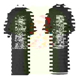 Cute French Bulldog Christmas Tree Santa Xmas Lights Dog T-Shirt - Thegiftio