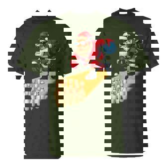 Cute Santa Playing Bowling Ball And Pins Bowler Christmas T-Shirt - Monsterry